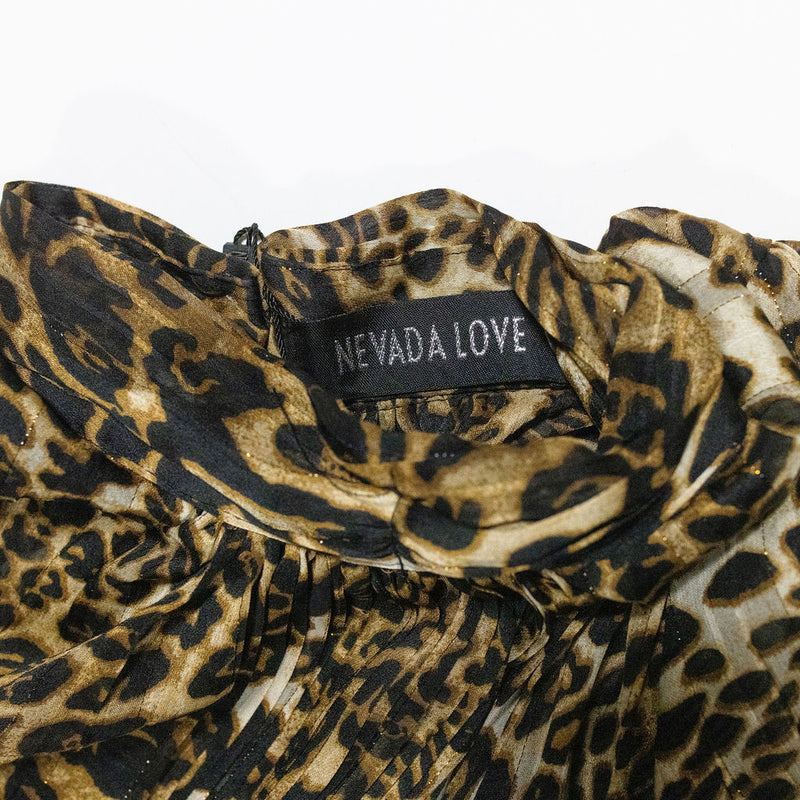 NEW Nevada Love Cheetah Leopard Animal Print Pattern High Neck Maxi Dress Medium