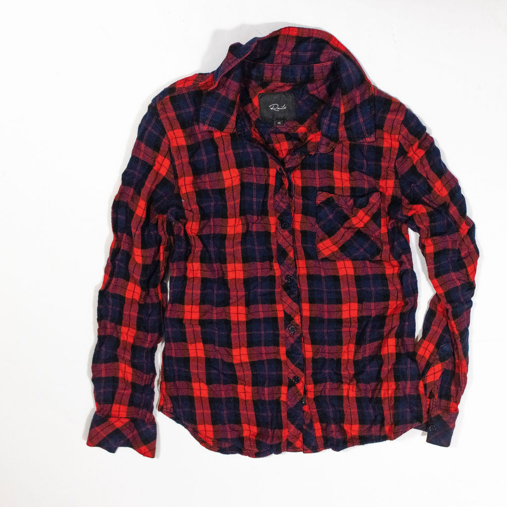 Rails Women's Hunter Ultra Soft Collared Button Down Scarlet Indigo Plaid Blouse
