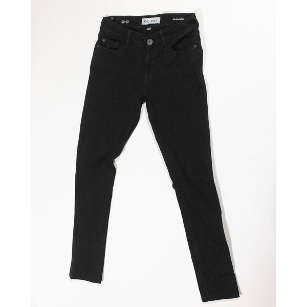 DL1961 Amanda Skinny Cotton Stretch Mid Rise Fragment Solid Black Jeans 25