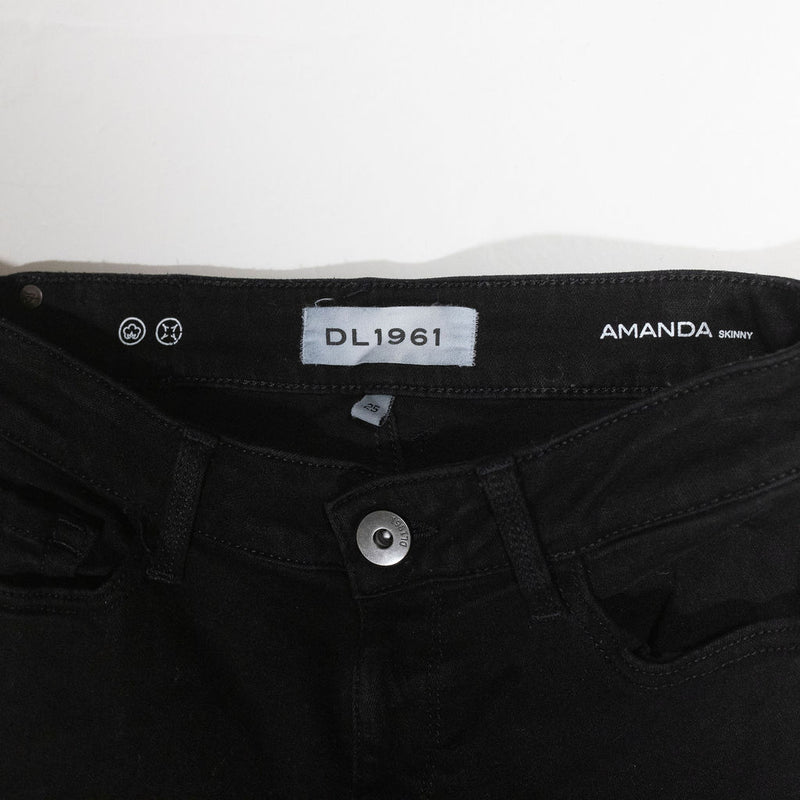 DL1961 Amanda Skinny Cotton Stretch Mid Rise Fragment Solid Black Jeans 25