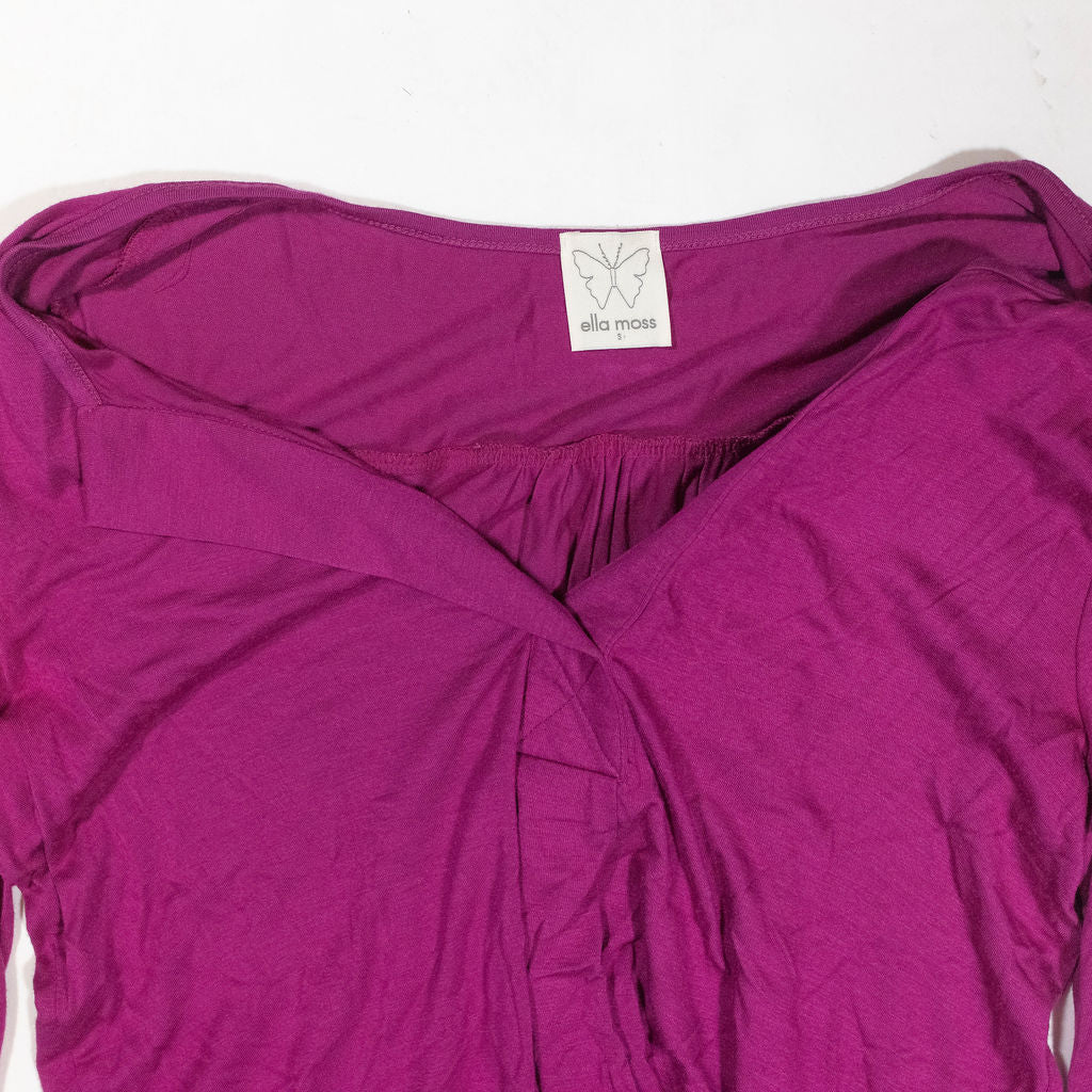 Ella Moss Jersey Knit Stretch Ultra Soft Quarter Sleeve V Neck Pullover Blouse