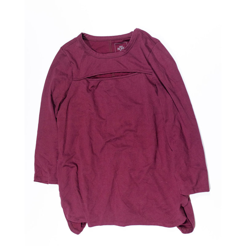 See Rose Go Peek A Boo Cut Out Long Sleeve Tunic Tee Shirt Blouse Burgundy