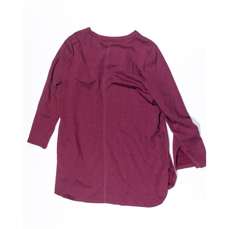 See Rose Go Peek A Boo Cut Out Long Sleeve Tunic Tee Shirt Blouse Burgundy