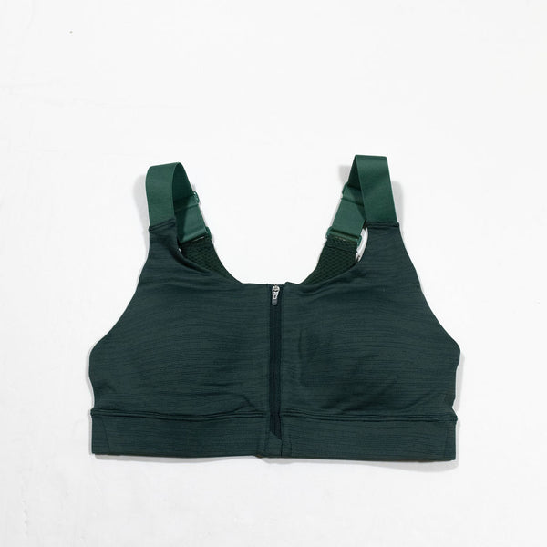 Outdoor Voices Powerhouse Mesh Breathable Front Zip Athletic Work Out Sports Bra Evergreen