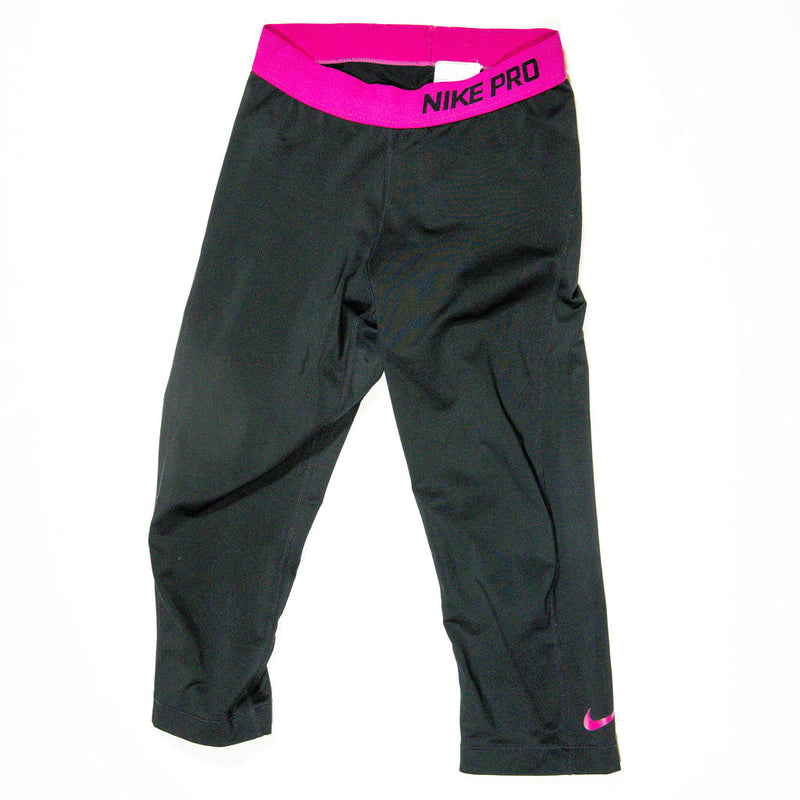 Nike Pro Women's Athletic Work Out Running Training Crops Solid Black Vivid Pink