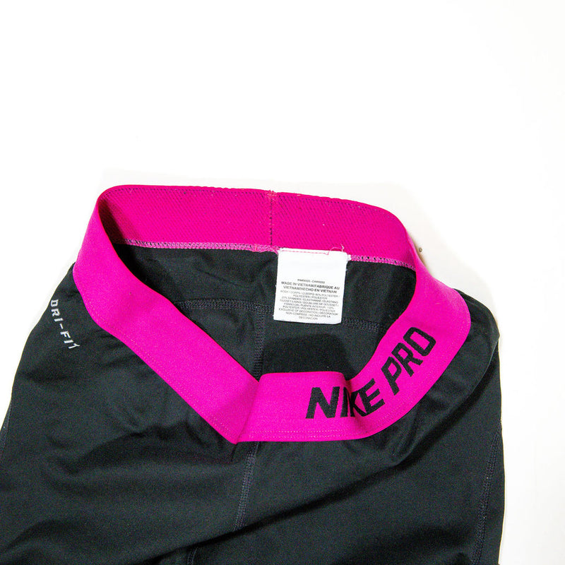 Nike Pro Women's Athletic Work Out Running Training Crops Solid Black Vivid Pink