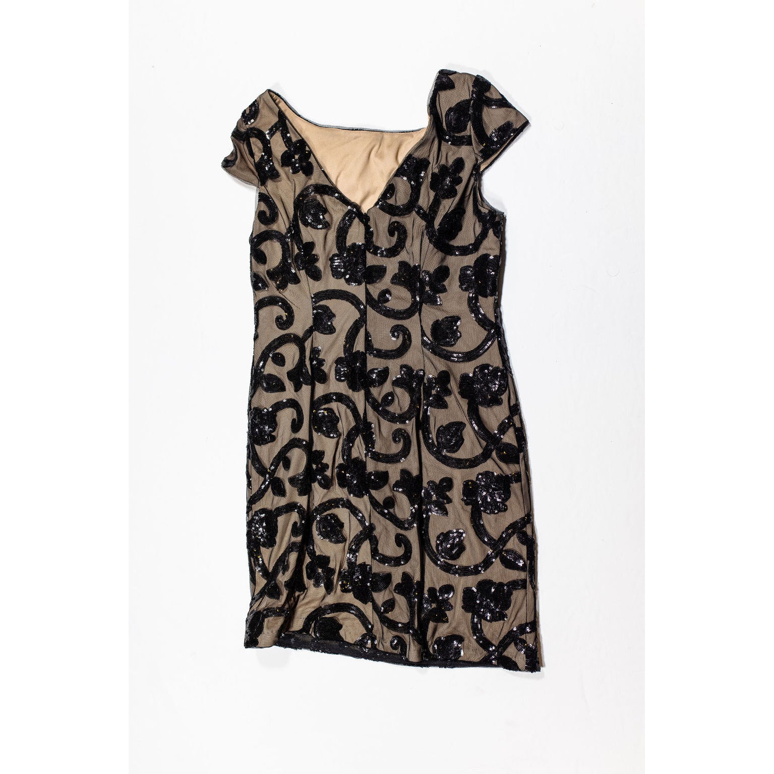 Adrianna Papell Black Sequin Mesh Glitter Embellished Mini Cocktail Party Dress