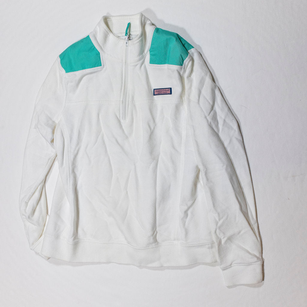 Vineyard Vines Women's Shep Shirt Cotton Quarter Zip Pullover Sweater White Blue