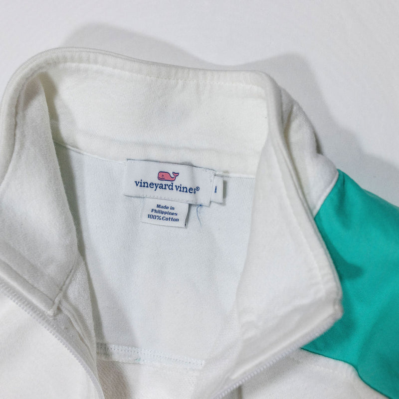 Vineyard Vines Women's Shep Shirt Cotton Quarter Zip Pullover Sweater White Blue