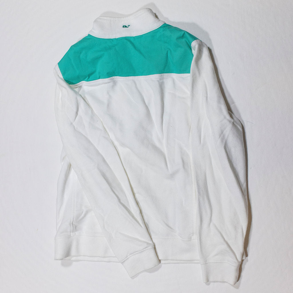 Vineyard Vines Women's Shep Shirt Cotton Quarter Zip Pullover Sweater White Blue