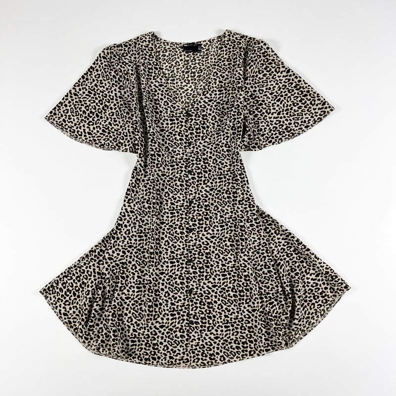 Asos Design Cheetah Leopard Animal Print Pattern Crepe Mini Pullover Dress 16