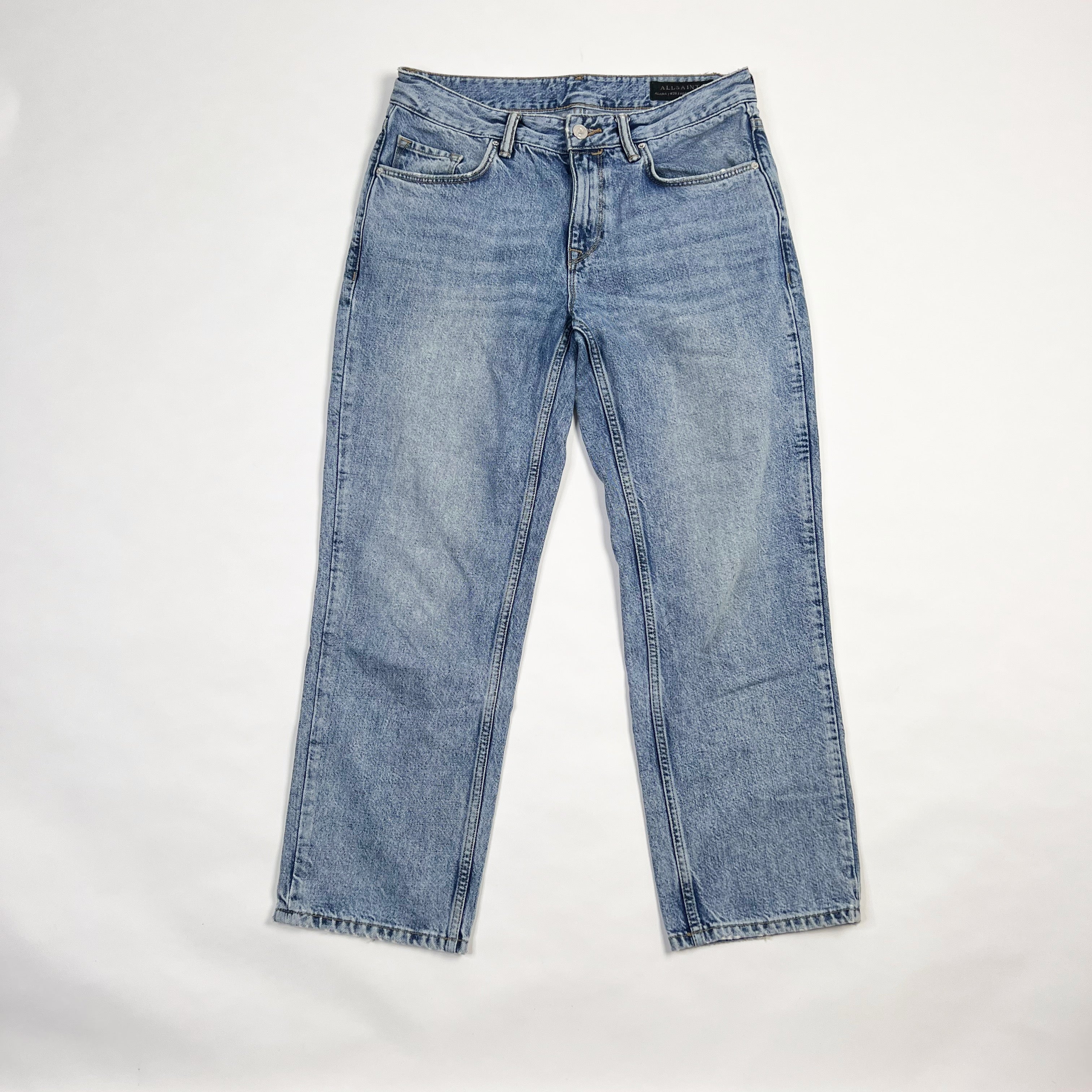 All Saints Women's Alana Cotton Stretch Denim Straight Leg Cropped Jeans Blue 28