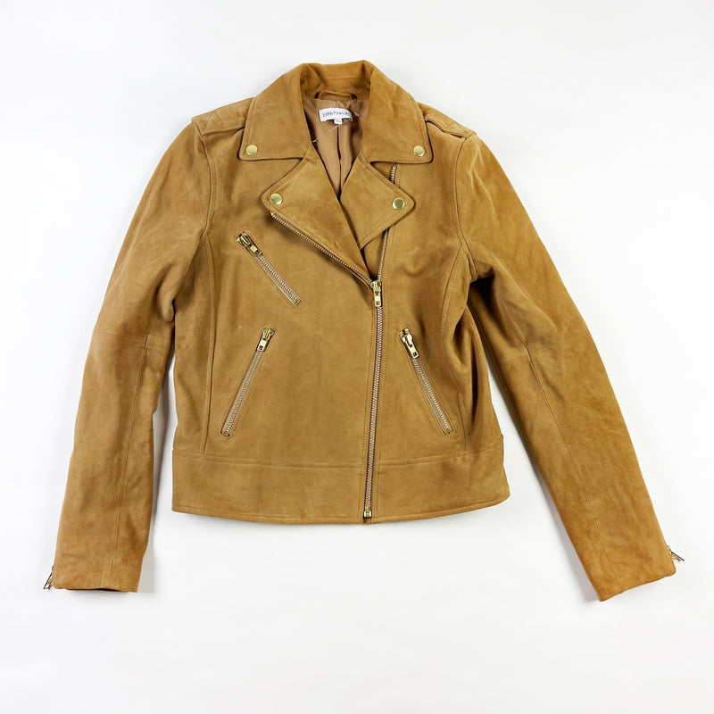 Fifth & Mode Frances Suede Leather Zip Lightweight Motorcycle Crop Jacket Coat 2