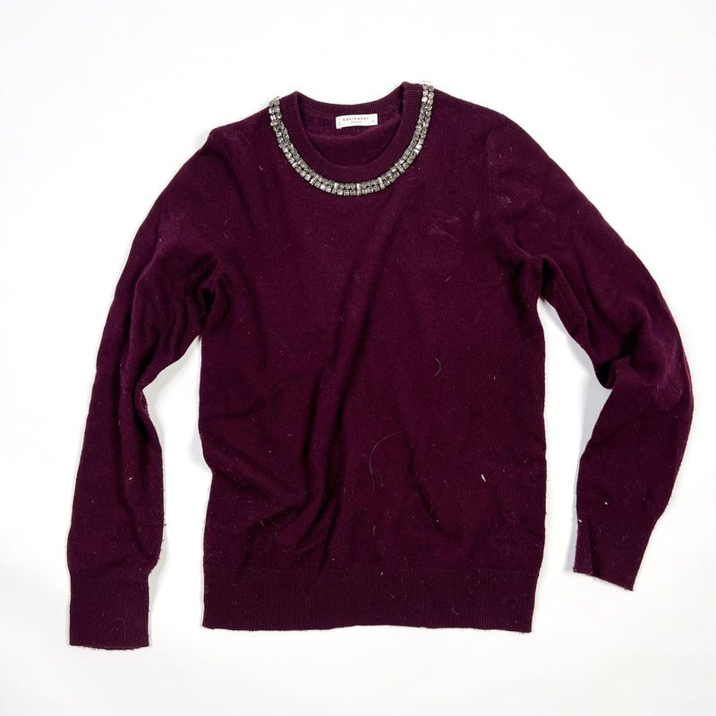 Equipment Shane Wool Cashmere Knit Crystal Jewel Crew Neck Pullover Sweater