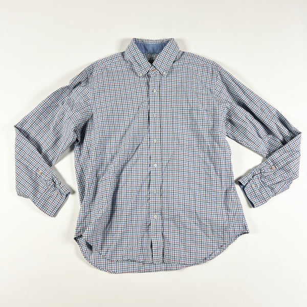 J. McLaughlin Men's Cotton Collared Button Down Long Sleeve Dress Shirt Plaid L