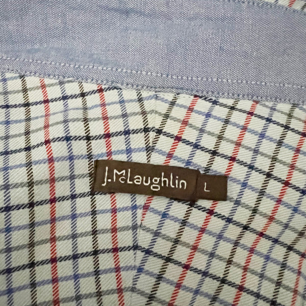 J. McLaughlin Men's Cotton Collared Button Down Long Sleeve Dress Shirt Plaid L