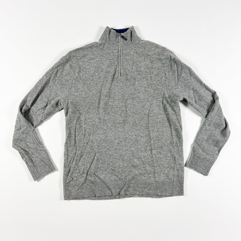 Qi Cashmere Men's Ultra Soft Knit Stretch Quarter Zip Pullover Gray Sweater L