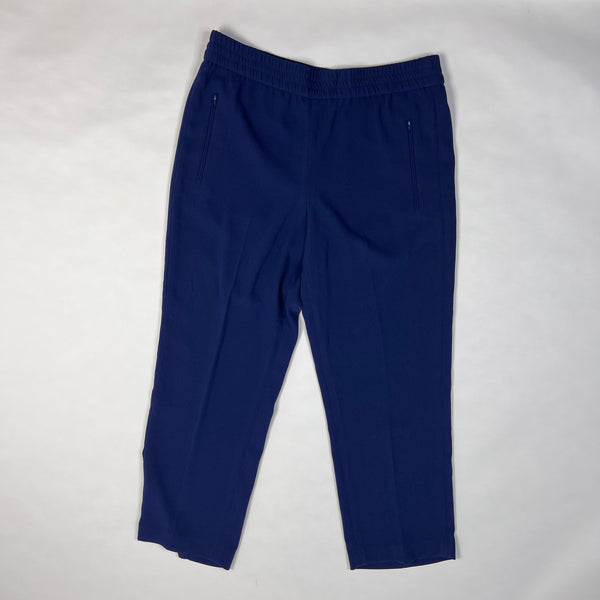 NEW Tory Burch Addison Crepe Pull On Stretch Waist Cropped Ankle Pants Navy Sea