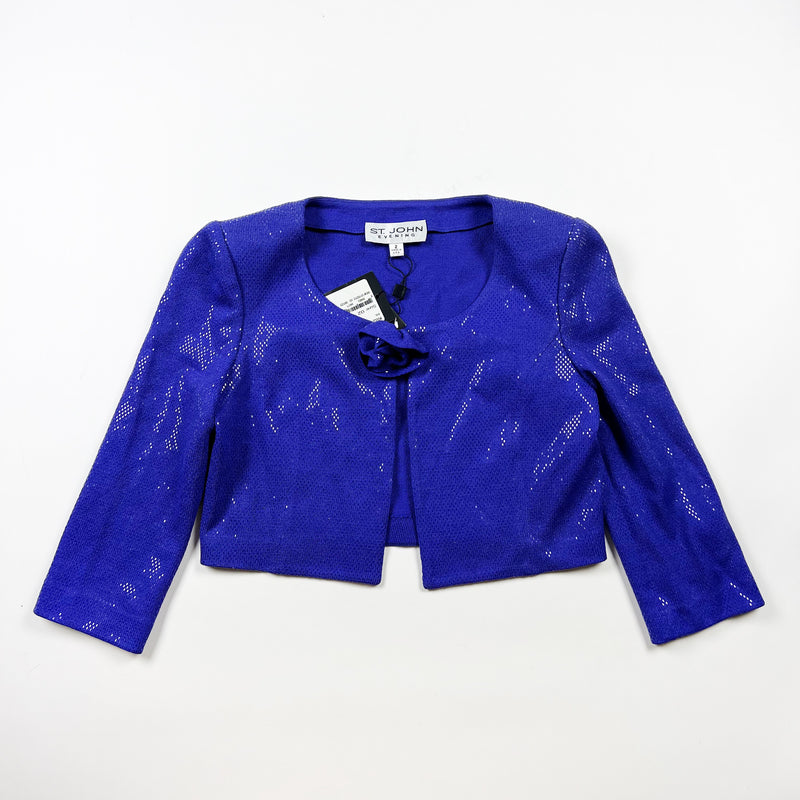 NEW St. John Evening Wool Blend Stretch Sequin Sparkle Embellished Blazer Jacket