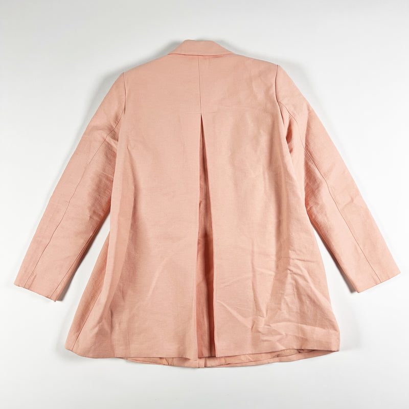 Zara Cotton Linen Blend Collared Full Zip Long Pea Coat Overcoat Jacket Pink L