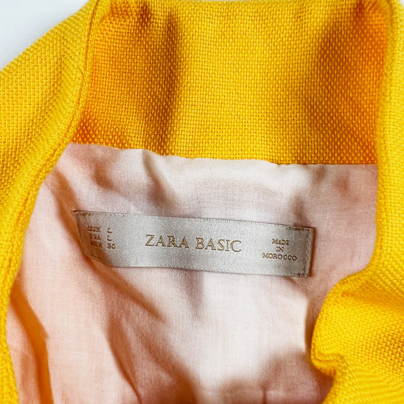 Zara Cotton Woven Multi Pocket Full Zip Collarless Overcoat Pea Coat Jacket L