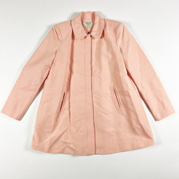 Zara Cotton Linen Blend Collared Full Zip Long Pea Coat Overcoat Jacket Pink L