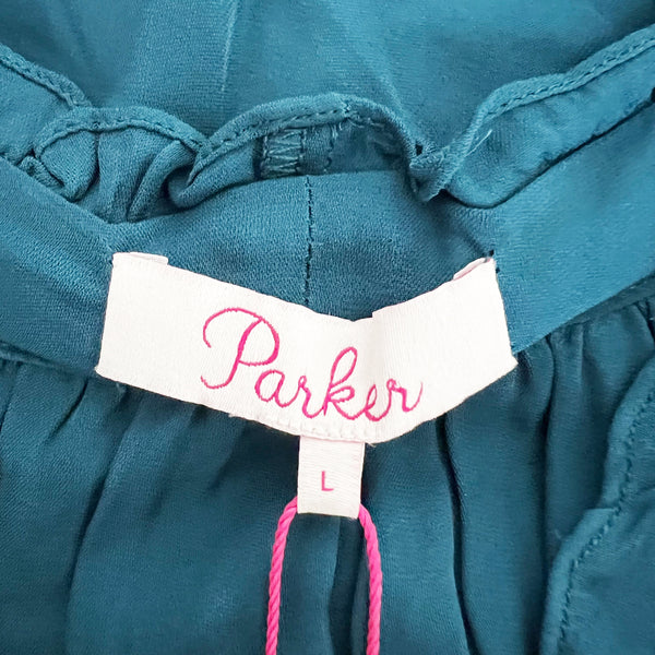 NEW Parker Allie Silk Blend V Neck Bow Tie Detail Sleeveless Blouse Everglade L