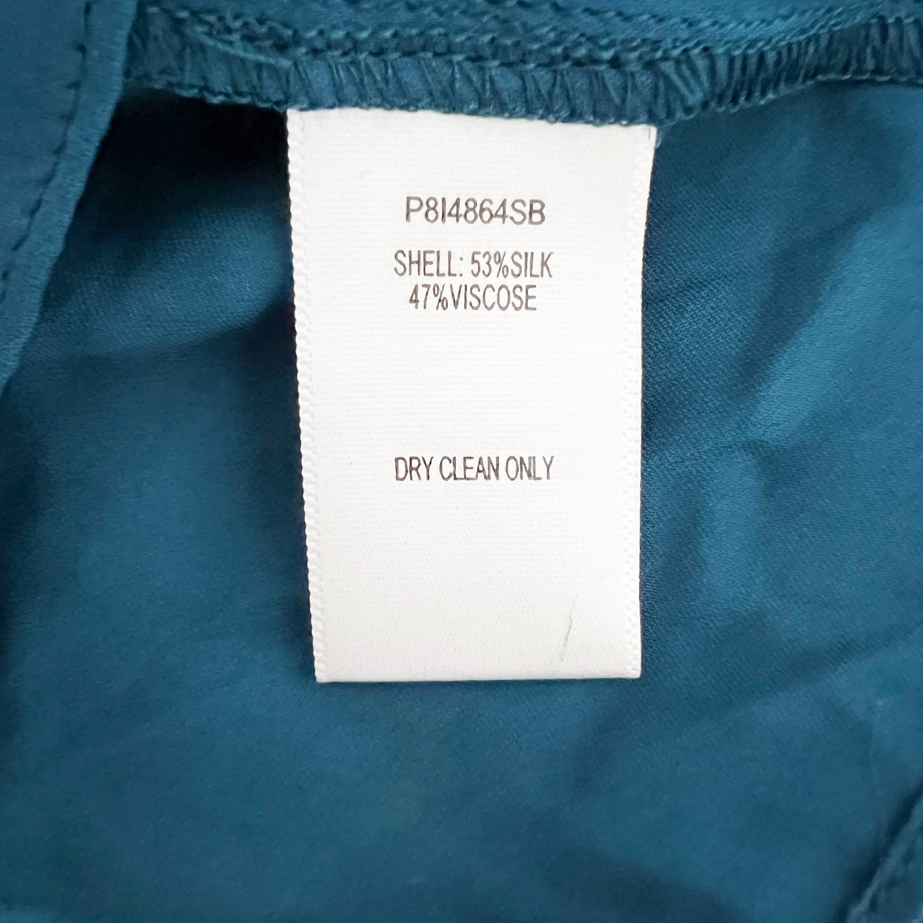 NEW Parker Allie Silk Blend V Neck Bow Tie Detail Sleeveless Blouse Everglade L