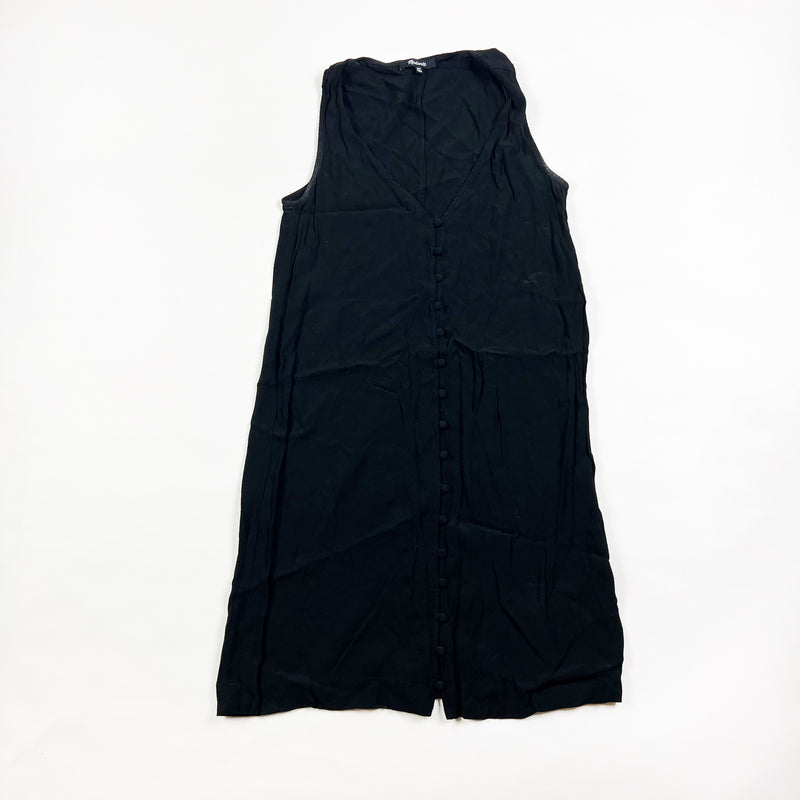 Madewell Women's Heather Button Front Crepe Sleeveless Black Midi Dress XXS