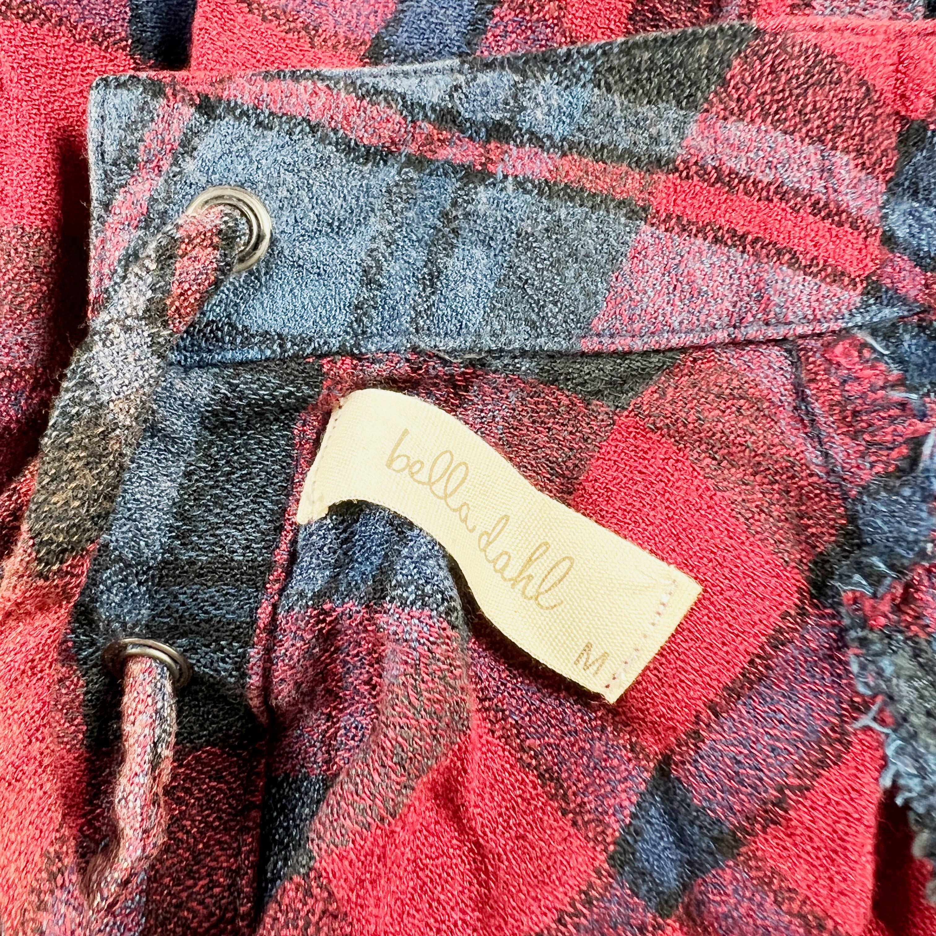 Bella Dahl High Neck Long Sleeve Tie Up Plaid Print Pattern Blouse Shirt Top M