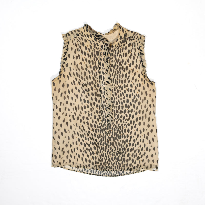 J. Crew Silk Chiffon Cheetah Leopard Animal Print Sleeveless High Neck Blouse 0