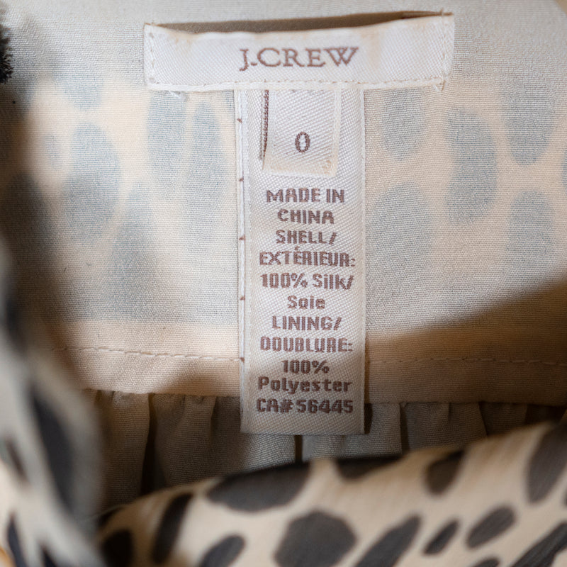 J. Crew Silk Chiffon Cheetah Leopard Animal Print Sleeveless High Neck Blouse 0