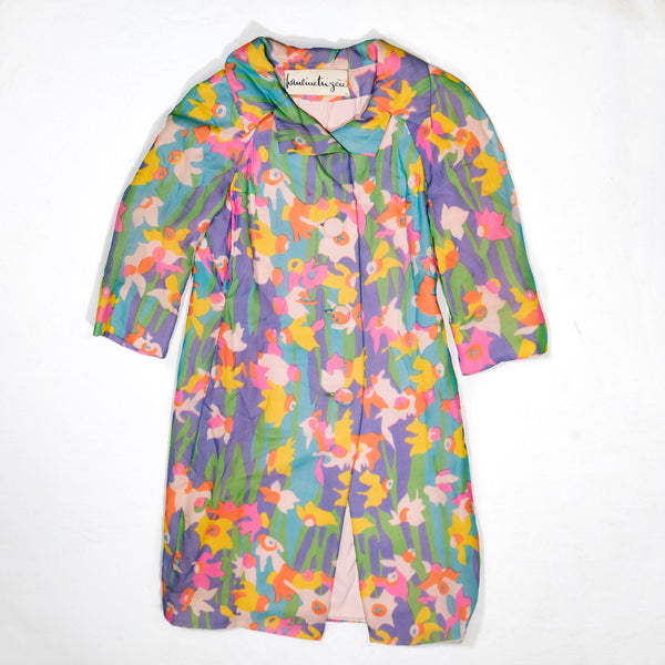 Hauliuetrigere Vintage Abstract Watercolor Floral Flower Print Jacket Coat
