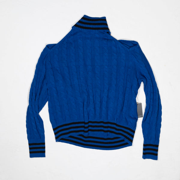 NEW Eloquii Cold Shoulder Cable Knit Stretch Turtleneck Pullover Sweater Blue