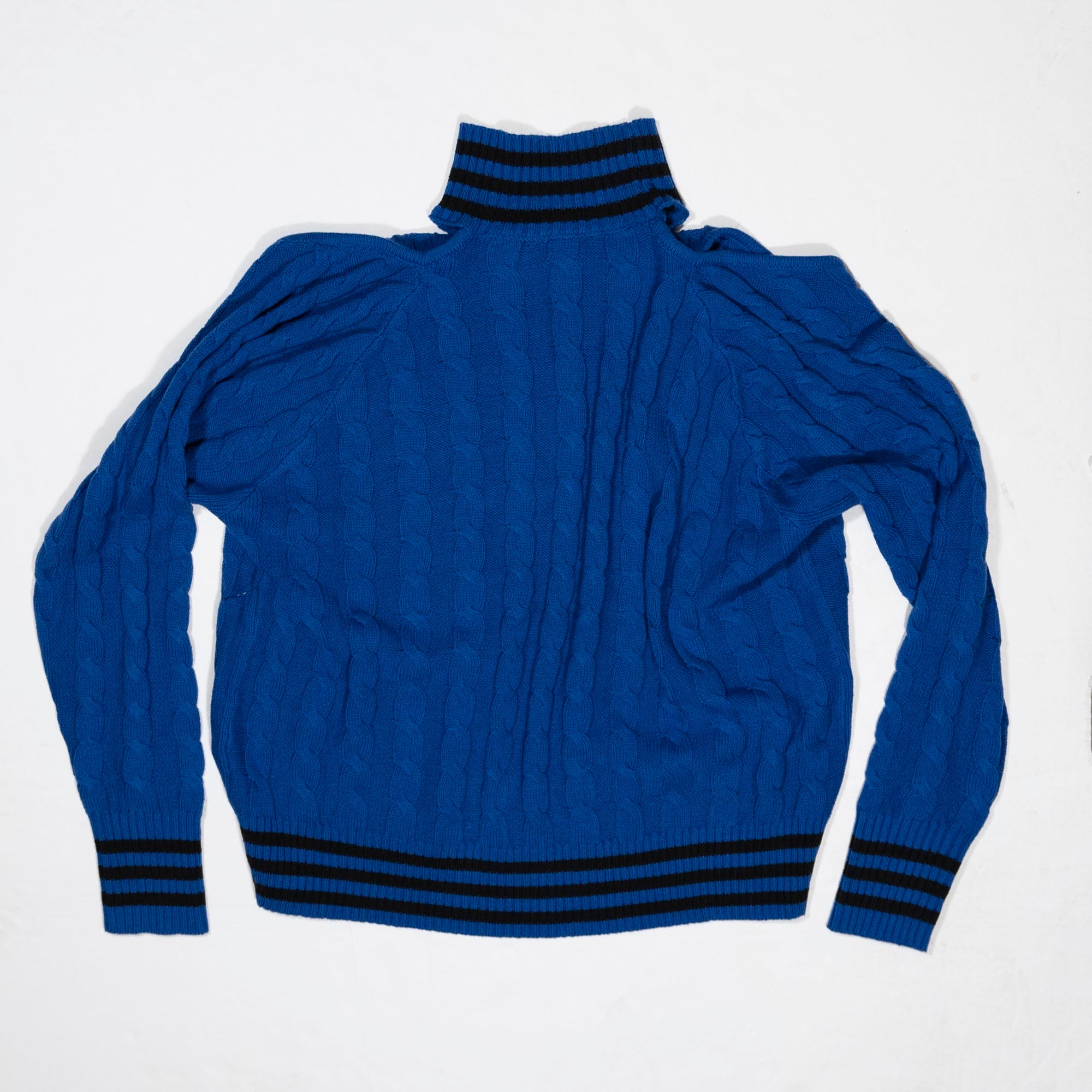 NEW Eloquii Cold Shoulder Cable Knit Stretch Turtleneck Pullover Sweater Blue