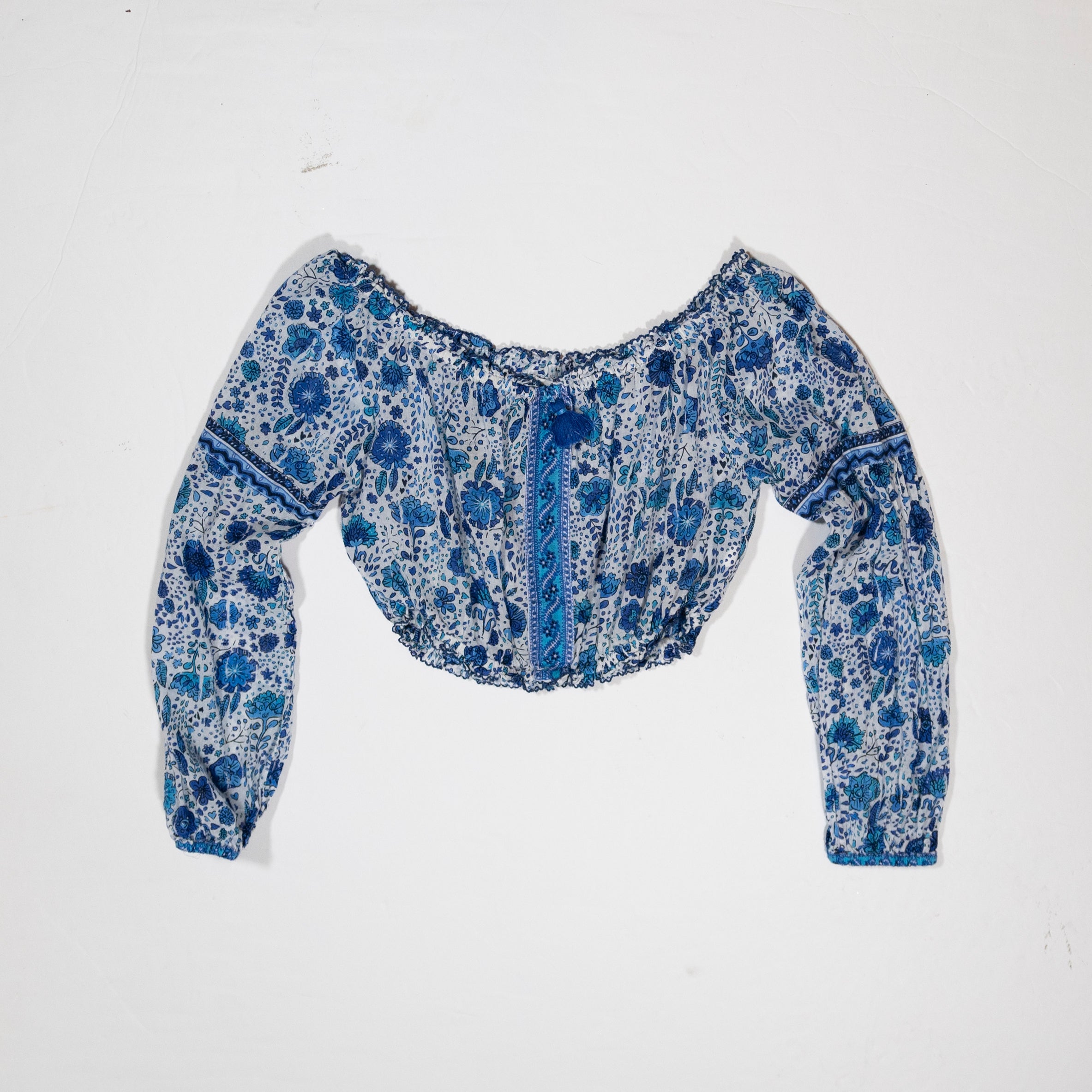 Poupette St Barth Nana Off The Shoulder Cotton Crop Top Floral Printed Blouse XS