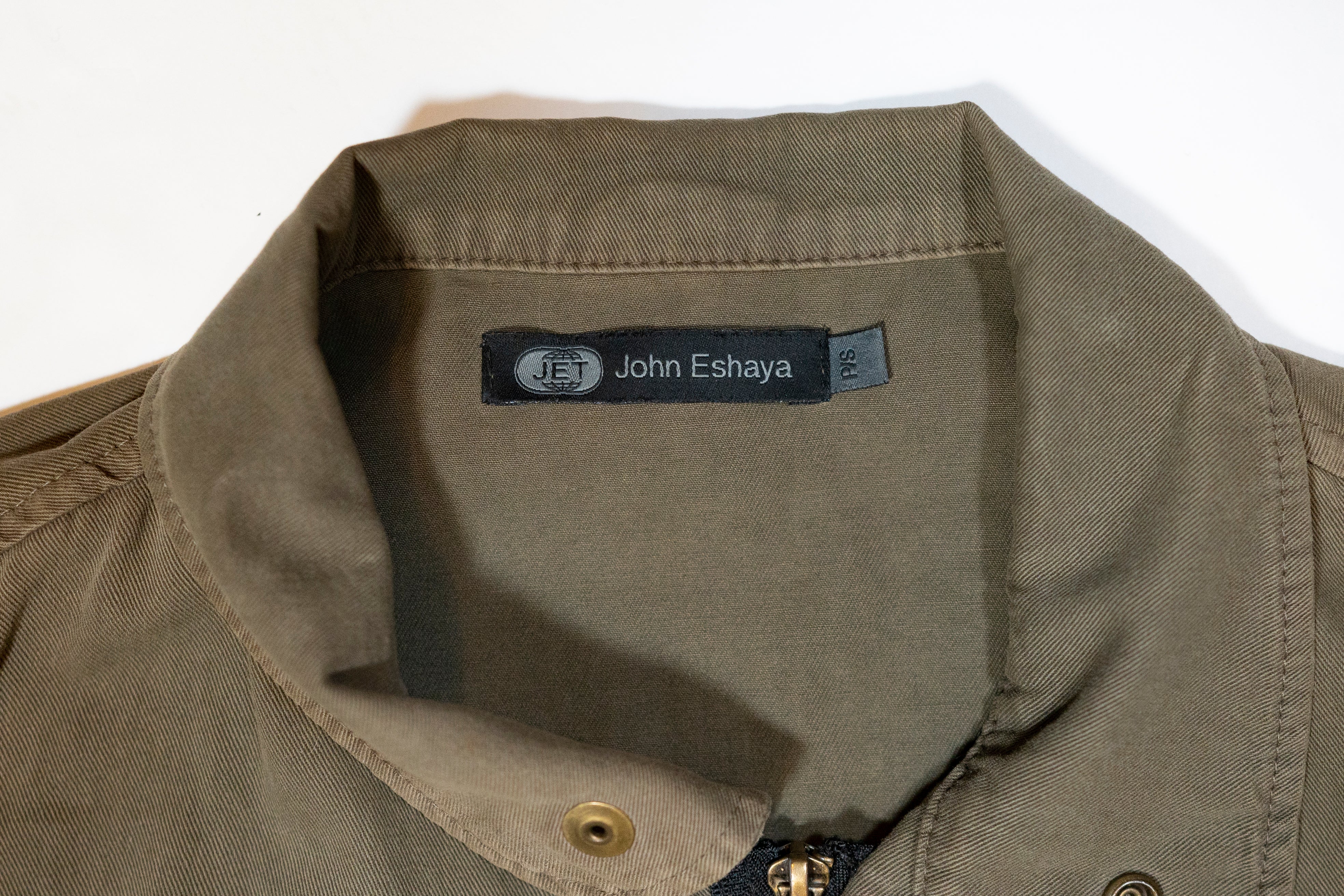 JET By John Eshaya Army Utility Cotton Jacket Black Leather Long Sleeves Coat S