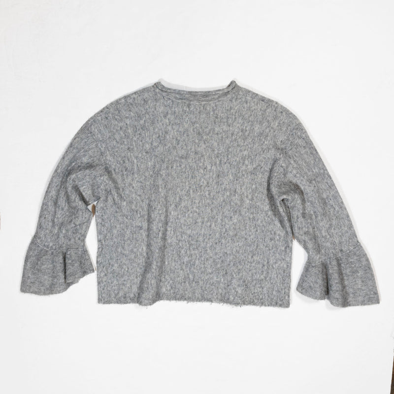 3.1 Phillip Lim Wool Alpaca Knit Mock Neck Ruffle Sleeve Pullover Sweater Gray