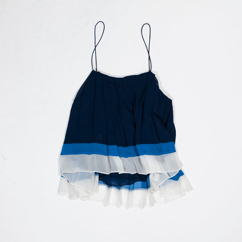 Joie Amzie Blue White Colorblock Pleated Chiffon Tank Top Blouse Small