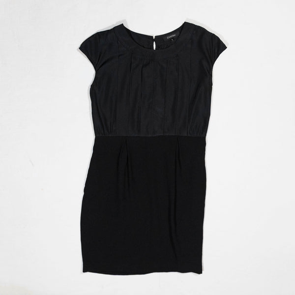 Cotelac Chiffon Pin Tuck Cap Short Sleeve Mini Party Cocktail Dress Black Small