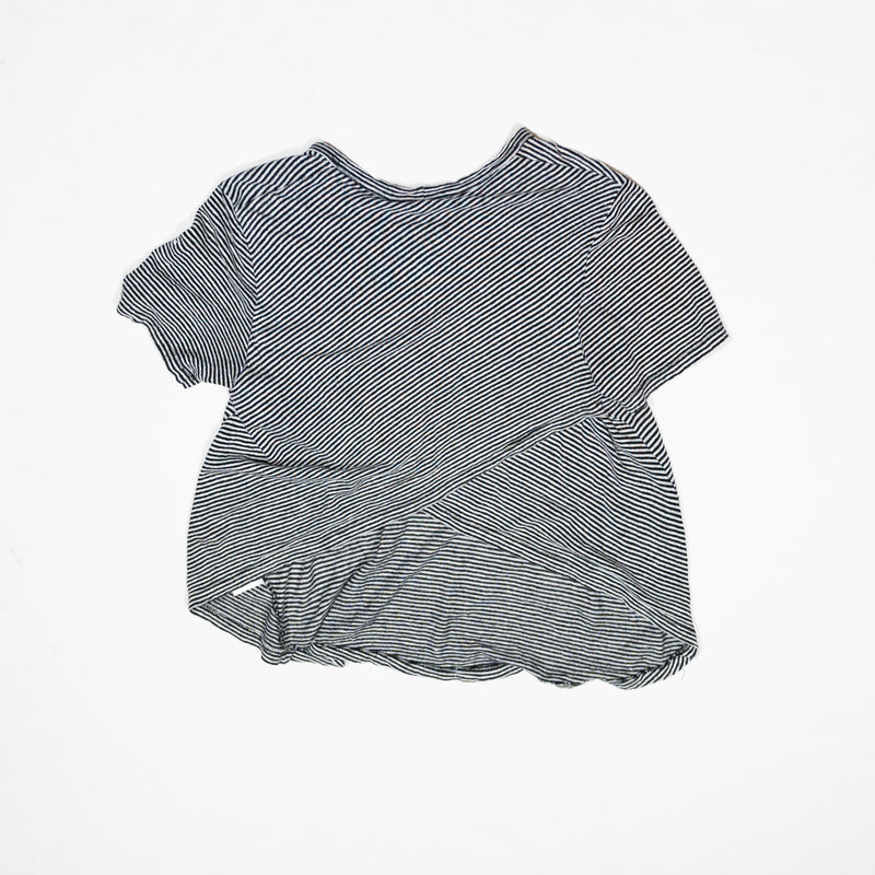 A.L.C Tesi Linen Striped Print Short Sleeve Crew Neck Draped Back Tee Shirt M