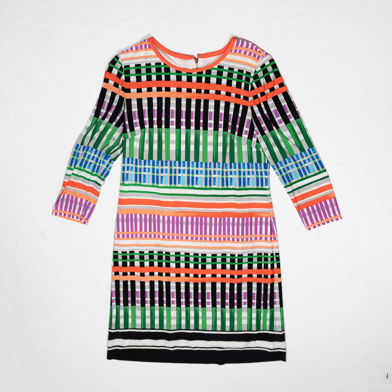 Eliza J Multi Color Print Pattern Crew Neck Quarter Sleeve Pullover Sheath Dress