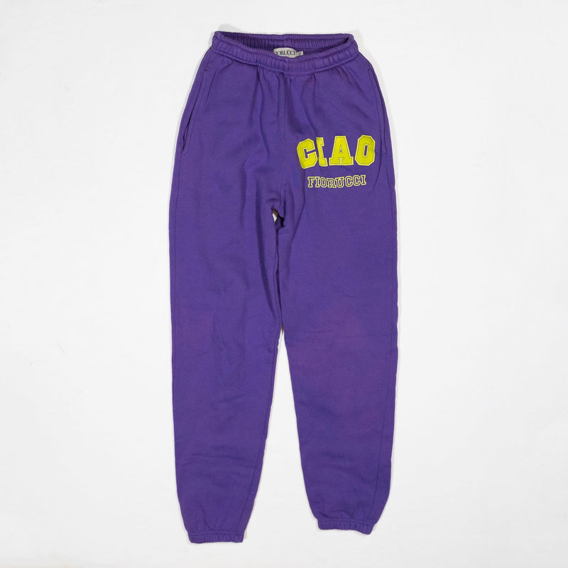 Fiorucci Ciao Cotton Made In Italy Pull On Joggers Sweatpants Yellow Purple XS