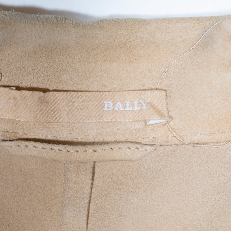Bally Women's Genuine Suede Leather Collared Pocket Jacket Coat Beige 12