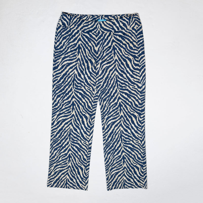 J. McLaughlin Blue White Zebra Animal Print Pattern Stretch Leggings Pants Large