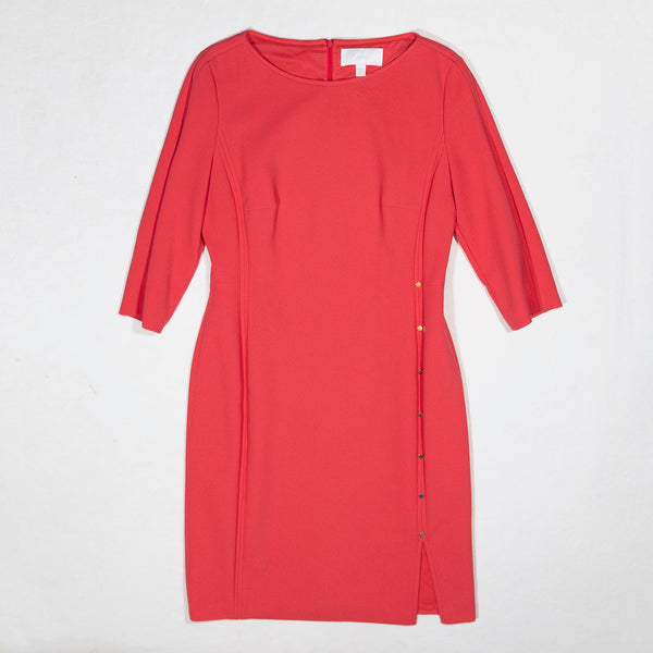 Hugo Boss Dikena Cotton Quarter Sleeve Button Detail Pullover Mini Sheath Dress