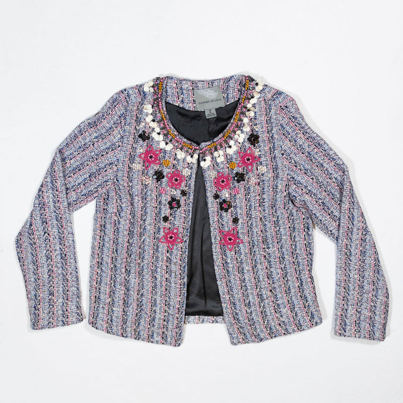 Summer Of Love Anthropologie Suzy Beaded Sequin Embellished Tweed Boucle Blazer