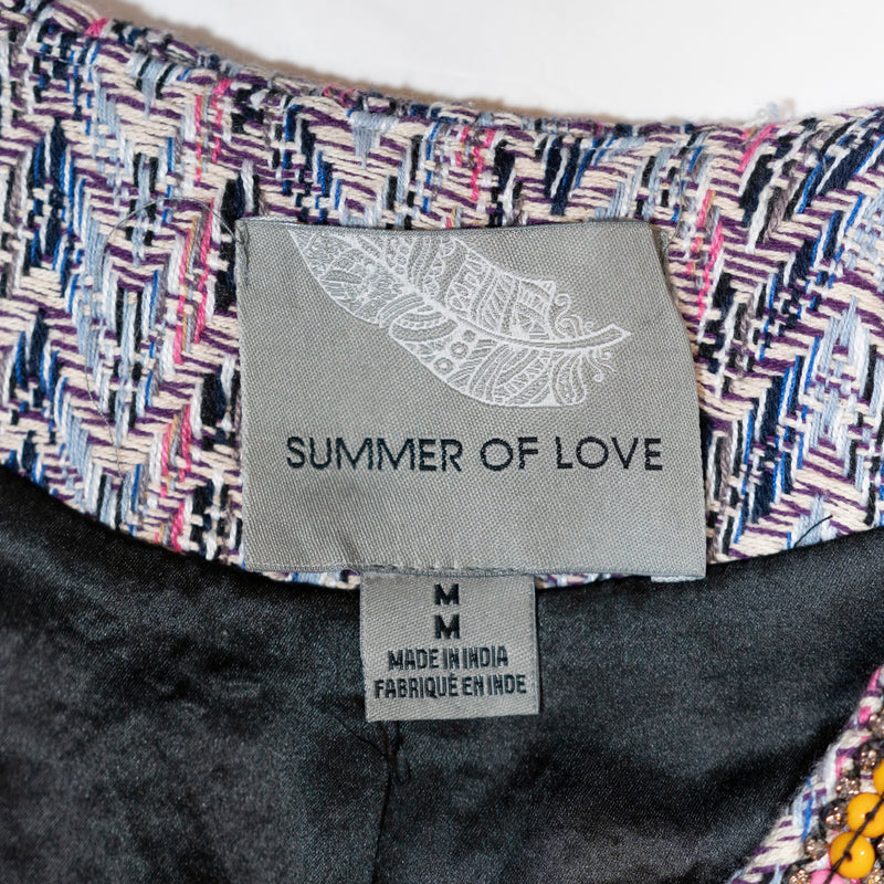 Summer Of Love Anthropologie Suzy Beaded Sequin Embellished Tweed Boucle Blazer