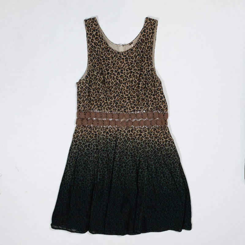 Free People Cheetah Leopard Animal Print Tie Dye Ombre A Line Pullover Dress 10