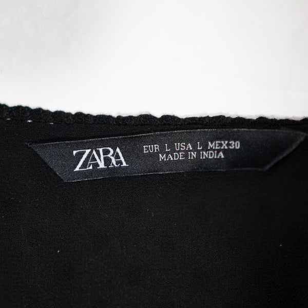 Zara Chiffon Semi Sheer Swiss Dot Flirty Ruffle Button Front Long Sleeve Blouse